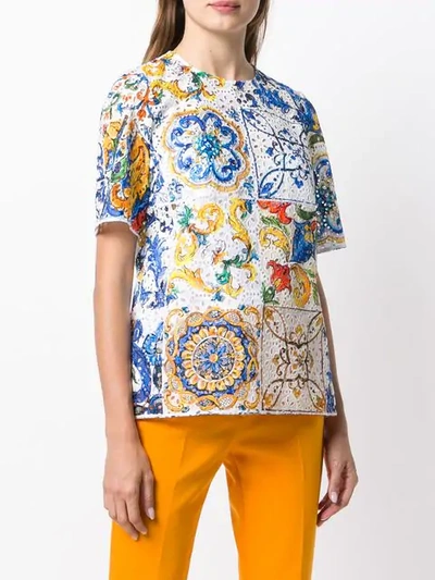 Shop Dolce & Gabbana Majolica Print Broderie Anglaise T In Multicolour