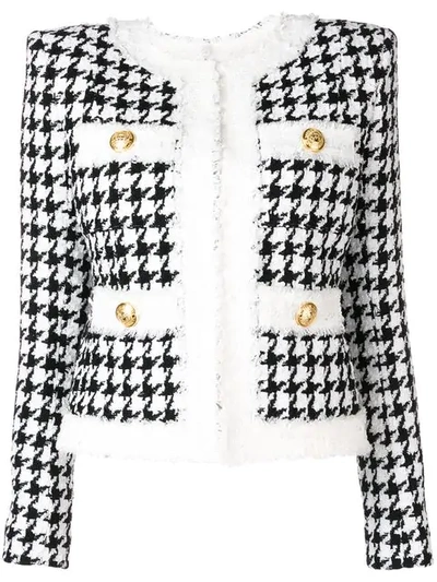 Balmain Button-embellished Houndstooth Tweed Blazer In White | ModeSens