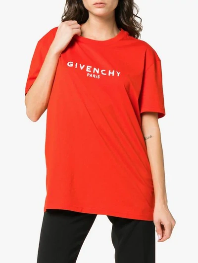 GIVENCHY LOGO印花合身全棉T恤 - 红色