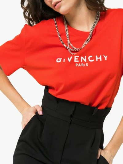 GIVENCHY LOGO印花合身全棉T恤 - 红色