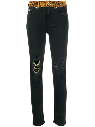 Shop Versace Jeans Couture Distressed Jeans In Black
