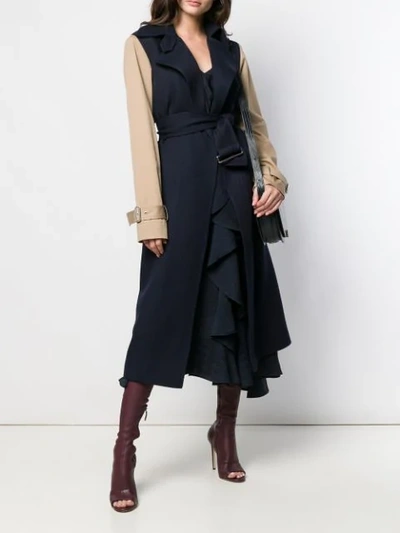 Shop Victoria Beckham Contrast Sleeve Fitted Coat In Blue