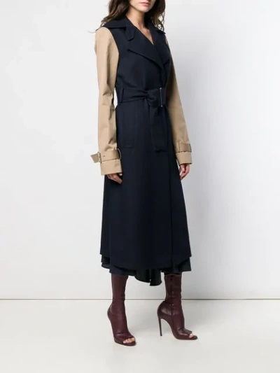 Shop Victoria Beckham Contrast Sleeve Fitted Coat In Blue