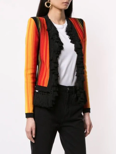 Shop Balmain Striped Tasselled Open Front Jacket In Multicolour