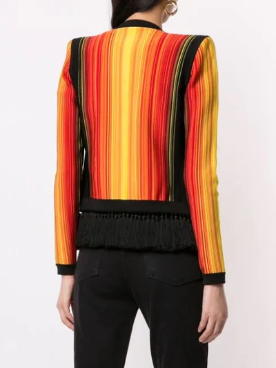 Shop Balmain Striped Tasselled Open Front Jacket In Multicolour