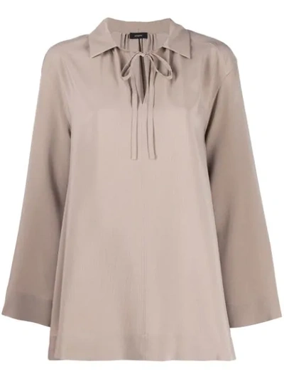 Shop Joseph Neck-tied Flared Blouse In Neutrals