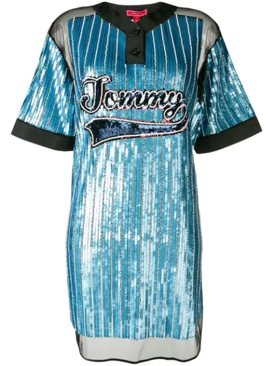 Shop Tommy Hilfiger Sequinned Football Jersey Dress - Blue