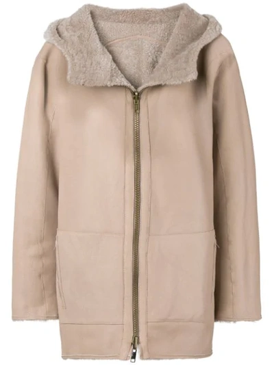 Shop Sylvie Schimmel Hooded Shearling Jacket In Neutrals