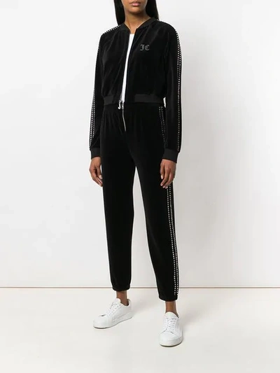 Shop Juicy Couture Swarovski Embellished Velour Crop Jacket In Black