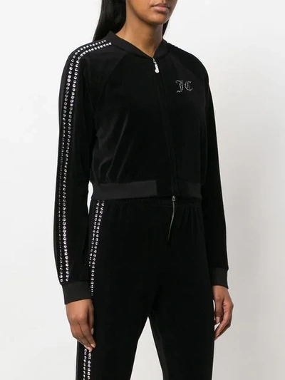 Shop Juicy Couture Swarovski Embellished Velour Crop Jacket In Black