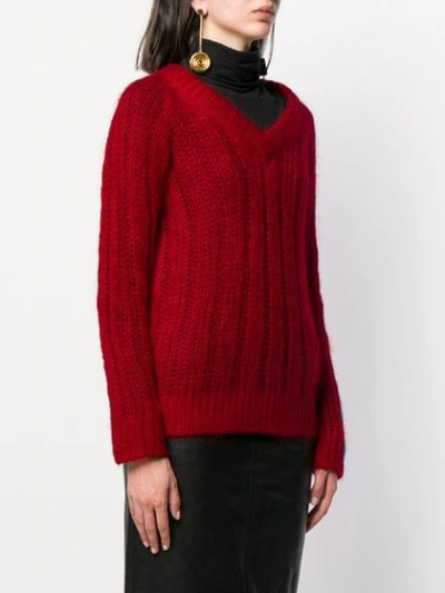 Shop Prada Chunky Knit V-neck Jumper In Red