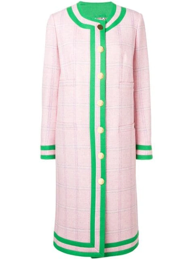 Shop Thom Browne Pink Tweed Cardigan Overcoat