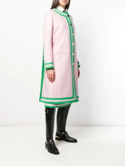 Shop Thom Browne Pink Tweed Cardigan Overcoat