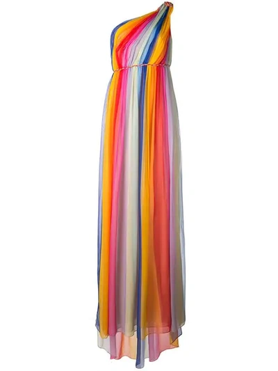 Shop Carolina Herrera One Shoulder Striped Gown In Multicolour