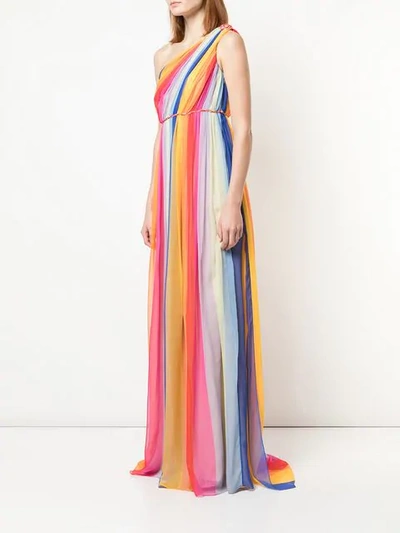 Shop Carolina Herrera One Shoulder Striped Gown In Multicolour