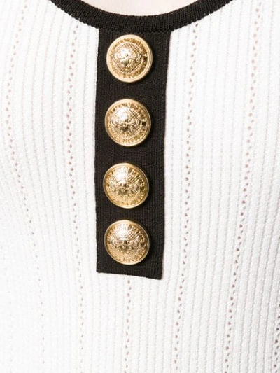 Shop Balmain Button Embellished Bodysuit In White