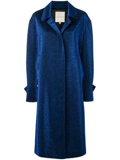 Shop Marco De Vincenzo Metallic Belted Coat In Blue