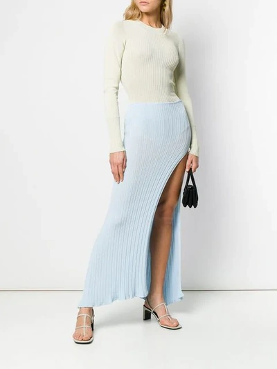 Shop Jacquemus Side Slit Knit Skirt In Blue