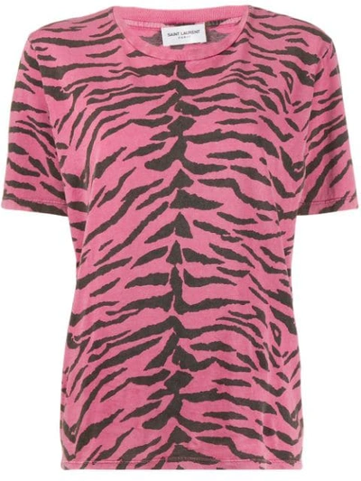 Shop Saint Laurent Zebra Print T-shirt In Pink