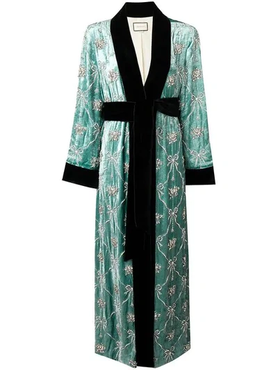 Shop Gucci Embellished Robe Coat In Green