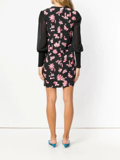 Shop Pinko Panelled Floral Mini Dress In Black