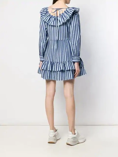 Shop Msgm Striped Ruffle Mini Dress In Blue