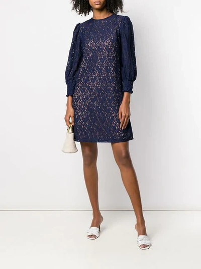 Shop Michael Kors Floral Lace Shift Dress In Blue