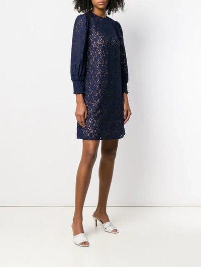 Shop Michael Kors Floral Lace Shift Dress In Blue