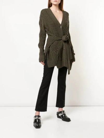 Shop Proenza Schouler Cable Knit Robe Cardigan In Green