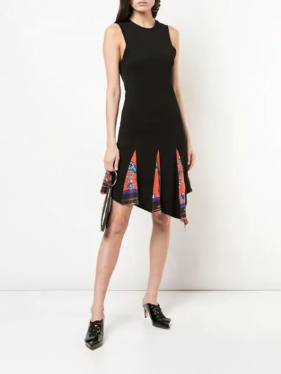 Shop Derek Lam 10 Crosby Asymmetrical Hem Matt Jersey Tank Dress With Printed Godet Insert In Black