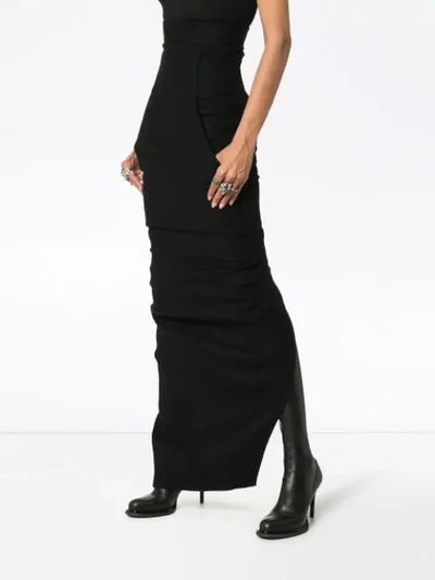 Shop Rick Owens High Waist Fitted Camel Linen Blend Maxi Skirt In Black