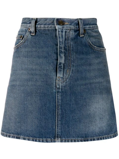 Shop Saint Laurent Denim Mini Skirt In 4502 Blue