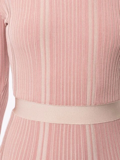 Shop Herve Leger Ribbed Fitted Jumper Dress In Pink