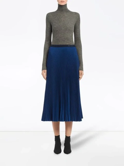 Shop Prada Pleated Midi Skirt - Blue