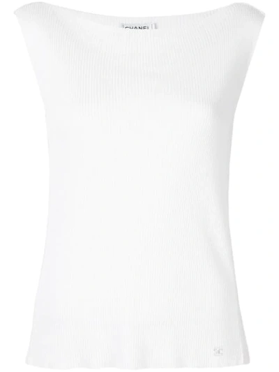 Pre-owned Chanel Ribbed Knit Boat Neck Top In White