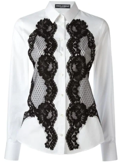 Shop Dolce & Gabbana Lace Detail Shirt - White