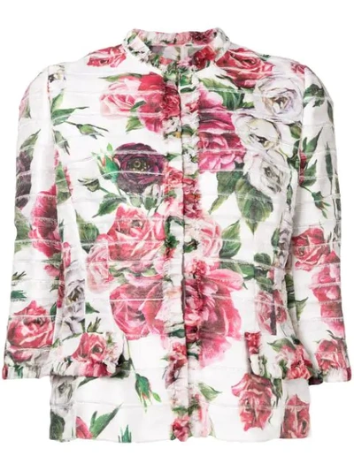 Shop Dolce & Gabbana Floral Print Cropped Jacket In Pink