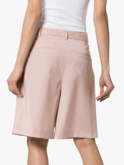 Shop Tibi Stretch-wool Pleated Shorts In Pink