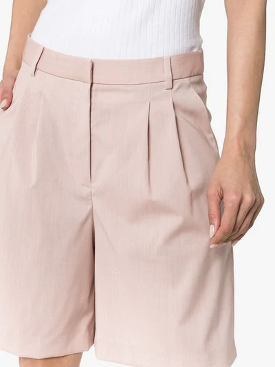 Shop Tibi Stretch-wool Pleated Shorts In Pink