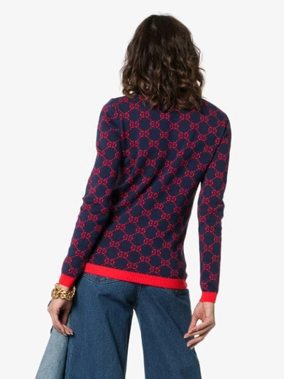 Shop Gucci Gg Motif Cotton Sweater In 4668 Blue/red