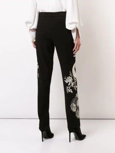 Shop Josie Natori Slim Embroidered Trousers In Black