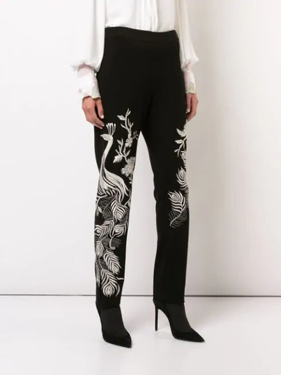 Shop Josie Natori Slim Embroidered Trousers In Black