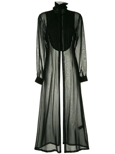 Shop Isabel Benenato Long-sleeved Pleated Bib Dress In Black