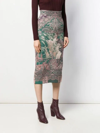 Shop Etro Printed Pencil Midi Skirt In Neutrals