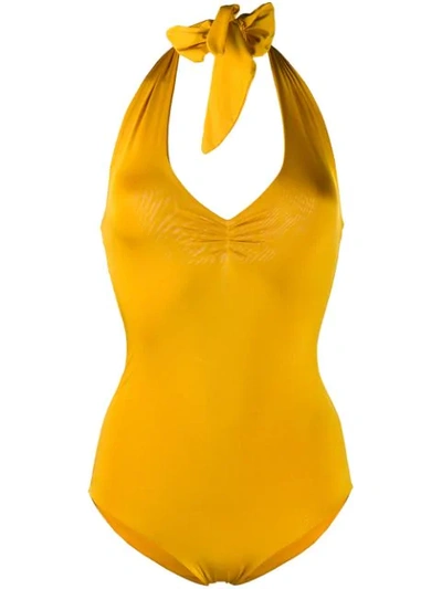 Shop Forte Forte Halter Neck Swimsuit In Yellow