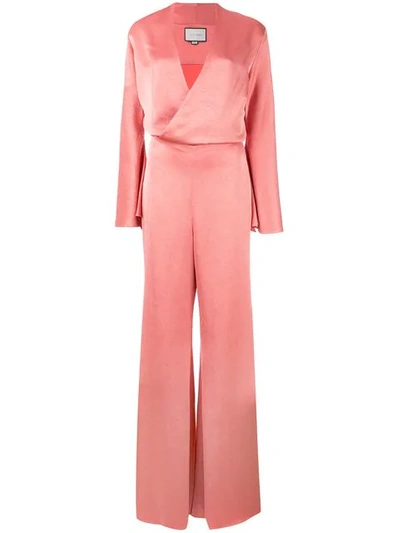 Alexis Raine Flared Satin Jumpsuit In Pink ModeSens