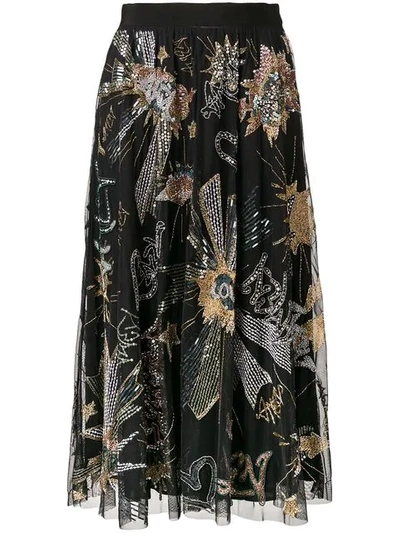Shop Amen Sequin Midi Skirt In Black