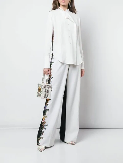 Shop Oscar De La Renta Embroidered Side Seams Trousers In White