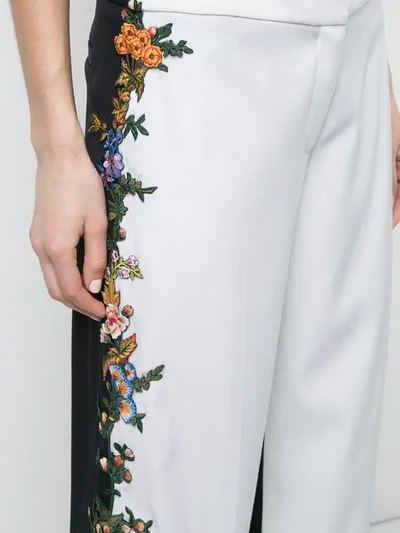 Shop Oscar De La Renta Embroidered Side Seams Trousers In White