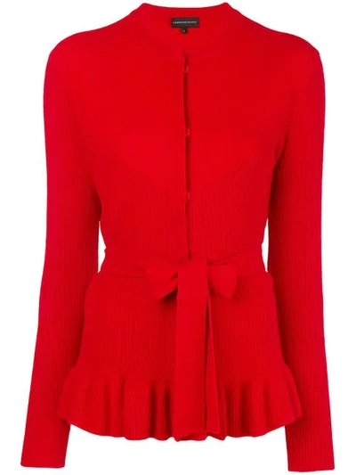 Shop Cashmere In Love Cashmere Ruffled Hem Cardigan In Red